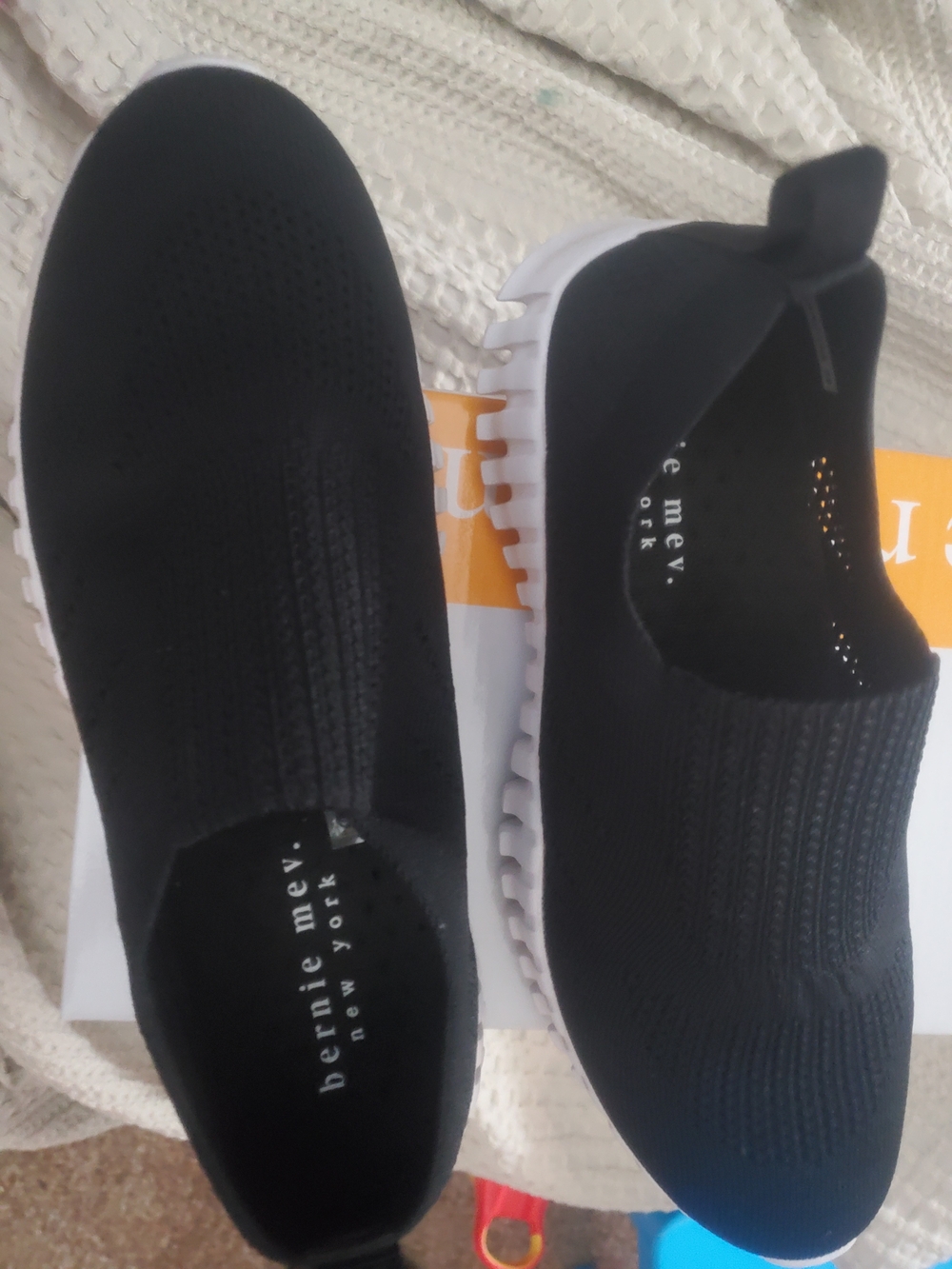 bernie mev. Black Knit Slip-On Sneakers with White Sole